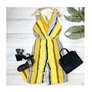 NWT Hem & Thread Boho Jumpsuit | Tie Back | Yellow Striped